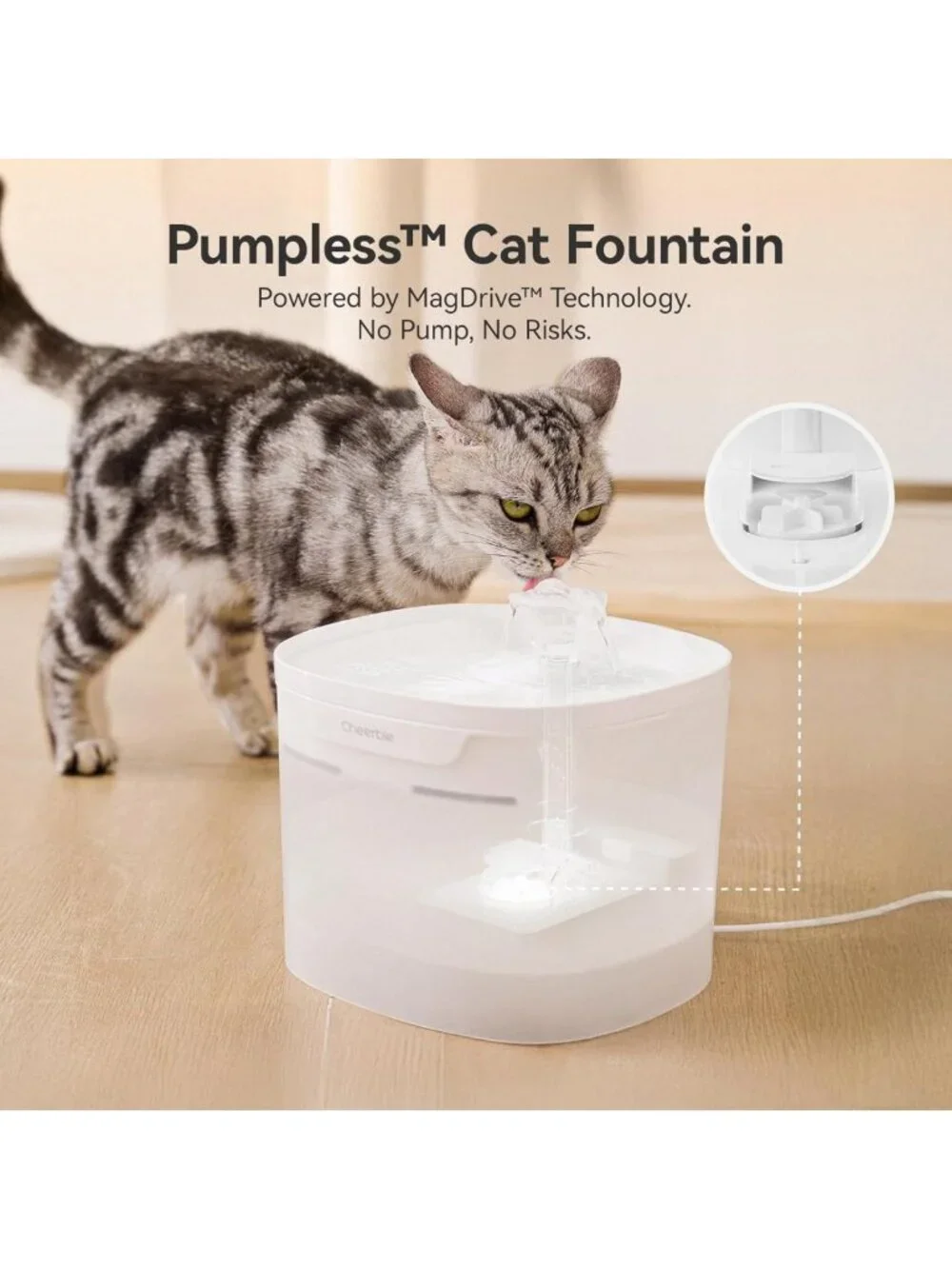 Automatic Cat Water Fountain, 2L Pet Drinking Dispenser, BPA-Free, Continuous